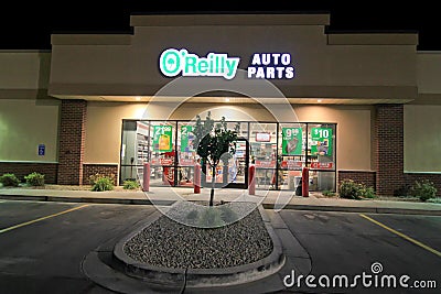 O'Reilly Auto Parts at night Editorial Stock Photo