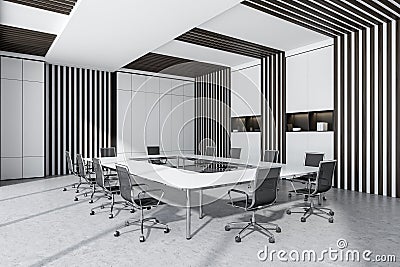 O shape white conference room table for twelve persons. Corner view Stock Photo