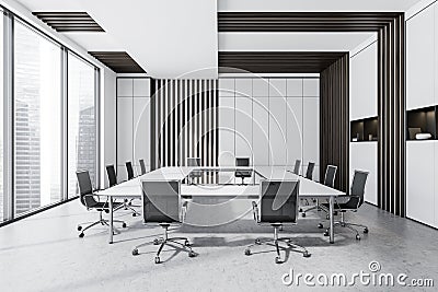 O shape white conference room table for twelve persons Stock Photo