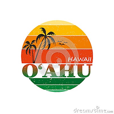 Oahu hawaii vintage surf typography graphic design Vector Illustration