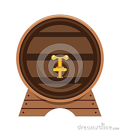 Oak barrel with faucet flat vector illustration Vector Illustration