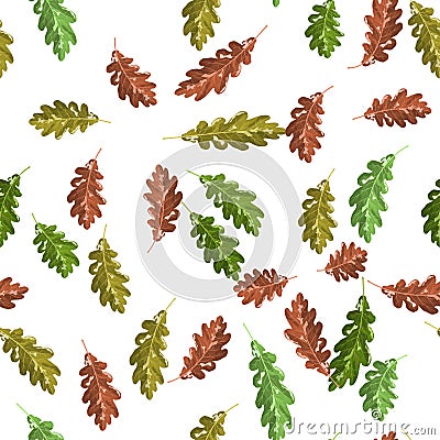 Oak green and brown leaf seamless pattern autumn background Vector Illustration