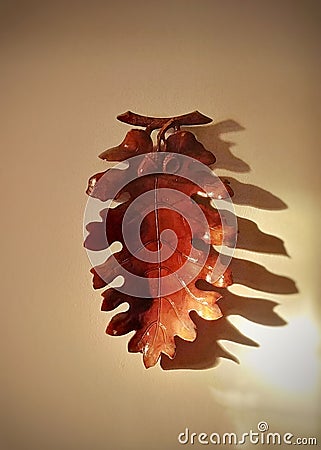 Oak leaf made of wood Stock Photo