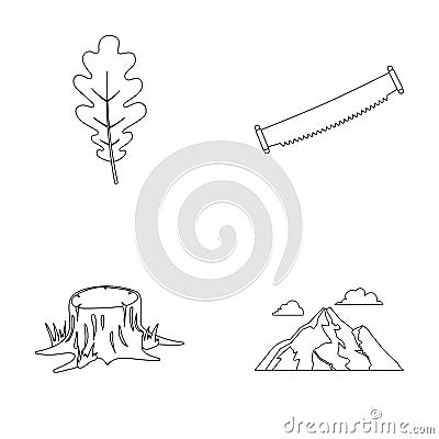 Oak leaf, saw, stump, mountain.Forest set collection icons in outline style vector symbol stock illustration web. Vector Illustration