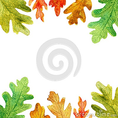 Autumn watercolor oak leaves square frame Stock Photo