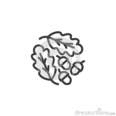 Oak leaves and acorns line icon Vector Illustration