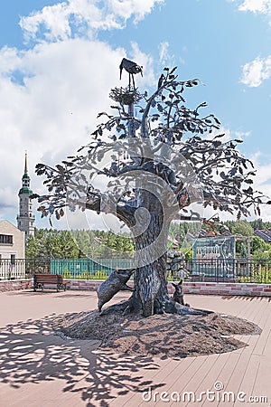 Oak of Life, sculpture in Mountain Park named after Bazhov, Zlatoust, Russia Editorial Stock Photo