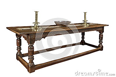 Oak refectory dining table Stock Photo