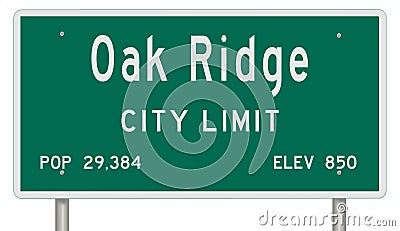 Oak Ridge Tennessee road sign showing population and elevation Stock Photo