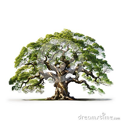 Oak tree, isolated white background, Suitable for use in design Decoration work Stock Photo