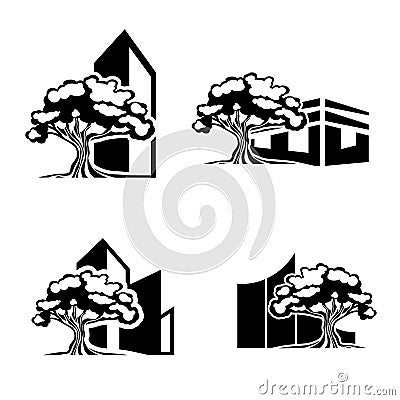 Oak Tree Realty Logo Set Vector Illustration