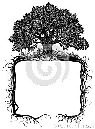 Oak tree with roots frame Vector Illustration