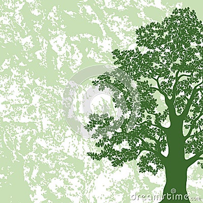 Oak tree silhouette on abstract background Vector Illustration