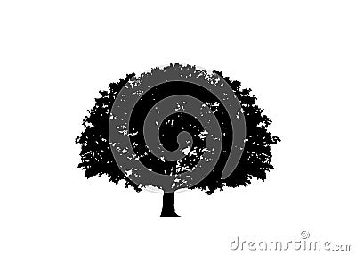 Oak tree vector, logo illustration. Vector silhouette of a tree isolated or white background Vector Illustration