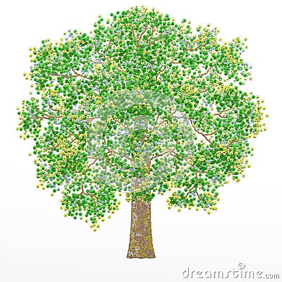 The oak tree on the white background. The illustration can be used as a logo and wallpaper. Cartoon Illustration