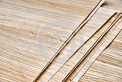 Oak veneer. Oak texture. Spliced oak veneer on the table in the workshop Stock Photo