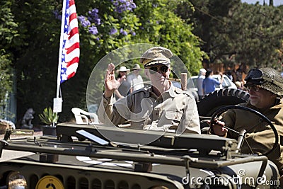 Oak View, California, USA, May 24, 2015, Memorial Day Parade, General Douglas Macarthur immitator with pipe, WWII Editorial Stock Photo