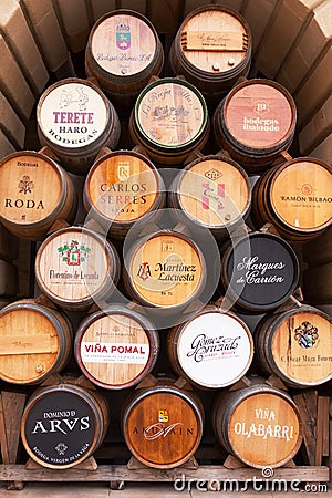 Oak Wine Barrel Display, Haro, La Rioja Editorial Stock Photo