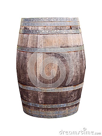 Oak wood barrel isolated on white Stock Photo