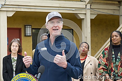 California Governor Gavin Newsom speaking at a Press Conf about the Home Key Housing Program Editorial Stock Photo