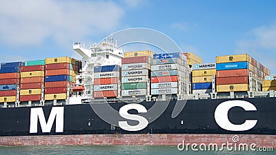 Cargo Ship MSC ARIANE entering the Port of Oakland Editorial Stock Photo