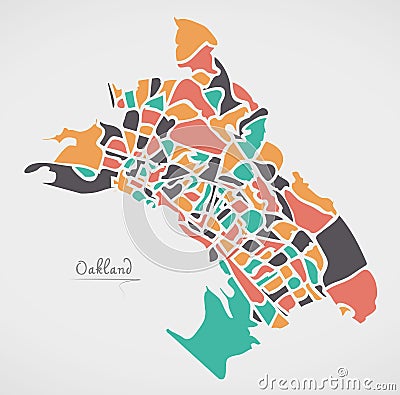 Oakland California Map with neighborhoods and modern round shape Vector Illustration