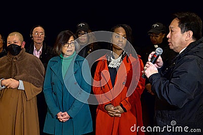 Oakland Council Member and President Nikki Fortunato Bas and Council Member Carroll Fife at a Community Unity meeting Editorial Stock Photo