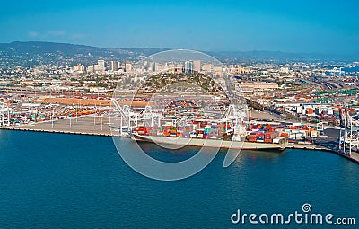 Oakland Harbor port terminal with shipping containers Editorial Stock Photo