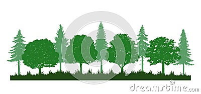 Oaks forests and Pine trees with grass landscape Vector Illustration