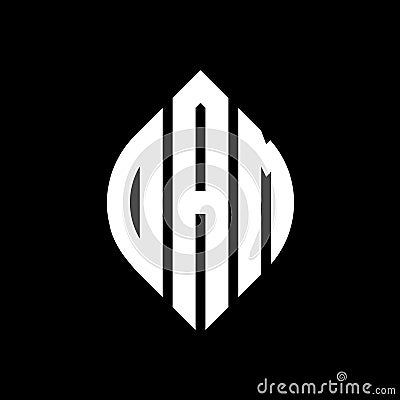 OAM circle letter logo design with circle and ellipse shape. OAM ellipse letters with typographic style. The three initials form a Vector Illustration