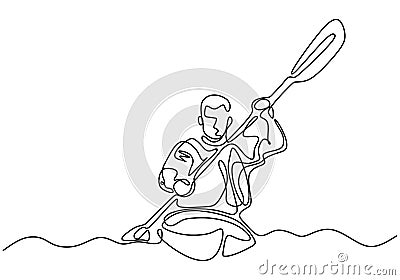 Oar board or Canoe one line continuous drawing. Vector a man doing sport on the sea Vector Illustration