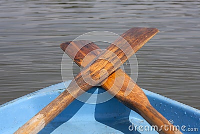 Oar on the boat on the lake Stock Photo