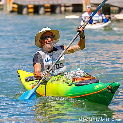 Oarsmen in the Venice Vogalonga regatta, Italy. Editorial Stock Photo