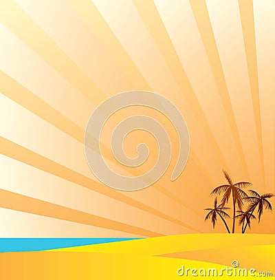 An oasis is in the desert. Vector Illustration