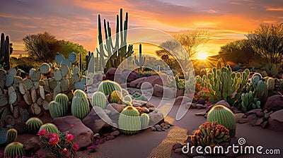 oasis desert botanical garden phoenix Cartoon Illustration