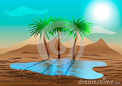 Oasis in the desert Vector Illustration