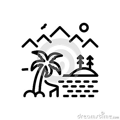 Black line icon for Oasis, saudi and palm Vector Illustration