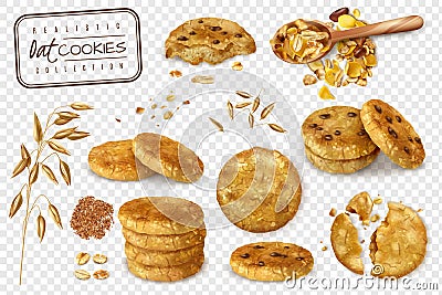 Oat Cookies Transparent Set Vector Illustration