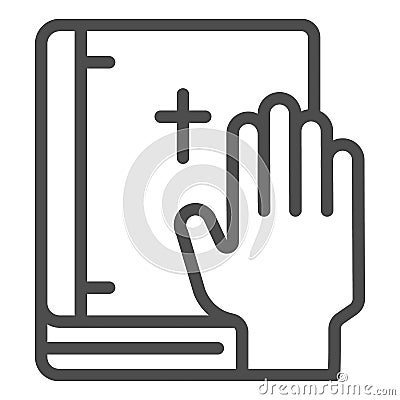 Oath on bible line icon. Swearing on book vector illustration isolated on white. Honest outline style design, designed Vector Illustration