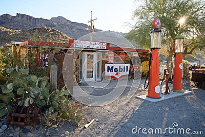 Oatman, AZ, USA, November the 1st, 2019 - A historic ghost town of Oatman in Arizona, petrol station Editorial Stock Photo