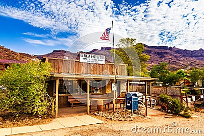 Oatman Historic US Post Office in Arizona, United States. The colorful picture shows the post office located at famous Route 66 Editorial Stock Photo