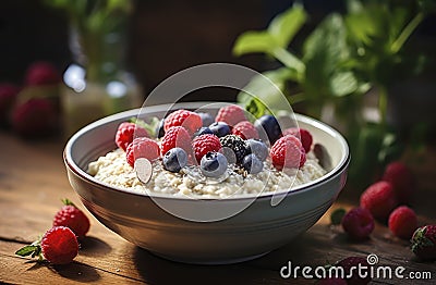 oatmeal with berries in a bowl, Stock Photo