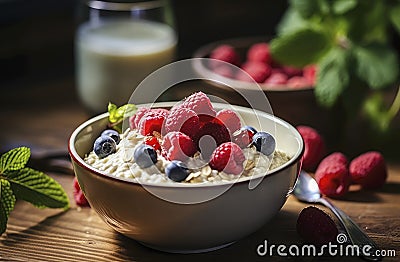 oatmeal in a bowl with berries, Stock Photo