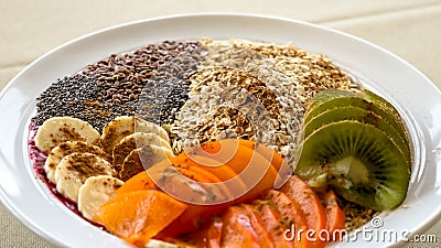 An oatmeal bowl with some fruits Stock Photo