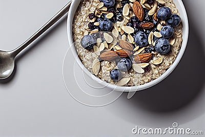 Oatmeal breakfast with blueberries and nuts, food photography and illustration Cartoon Illustration