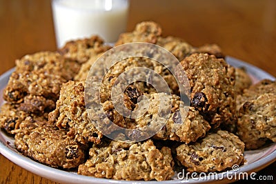 Oatmeal Cookies and Milk Stock Photo