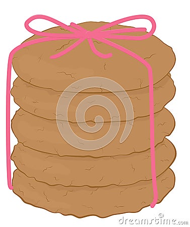 Oatmeal cookies tied with pink rope illustration. Biscuits isolated on white. Vector Illustration