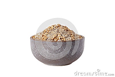 oatmeal in a plate uncooked on white background isolated Stock Photo