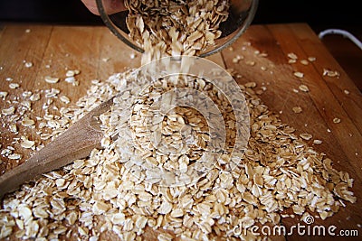 Oatmeal Raw Pile Traditional Bakery Oat Cereal Countryside Oatmeal Organic Ancient Homemade Stock Photo