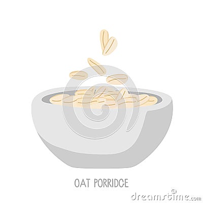 Oats bowl isolated on white background. Oatmeal breakfast cup, oat grain porridge. For healthy breakfast, oatmeal or Vector Illustration